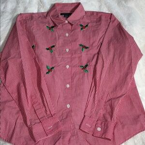Impressions women’s size 14 button-down shirt w/Christmas holly embroidery